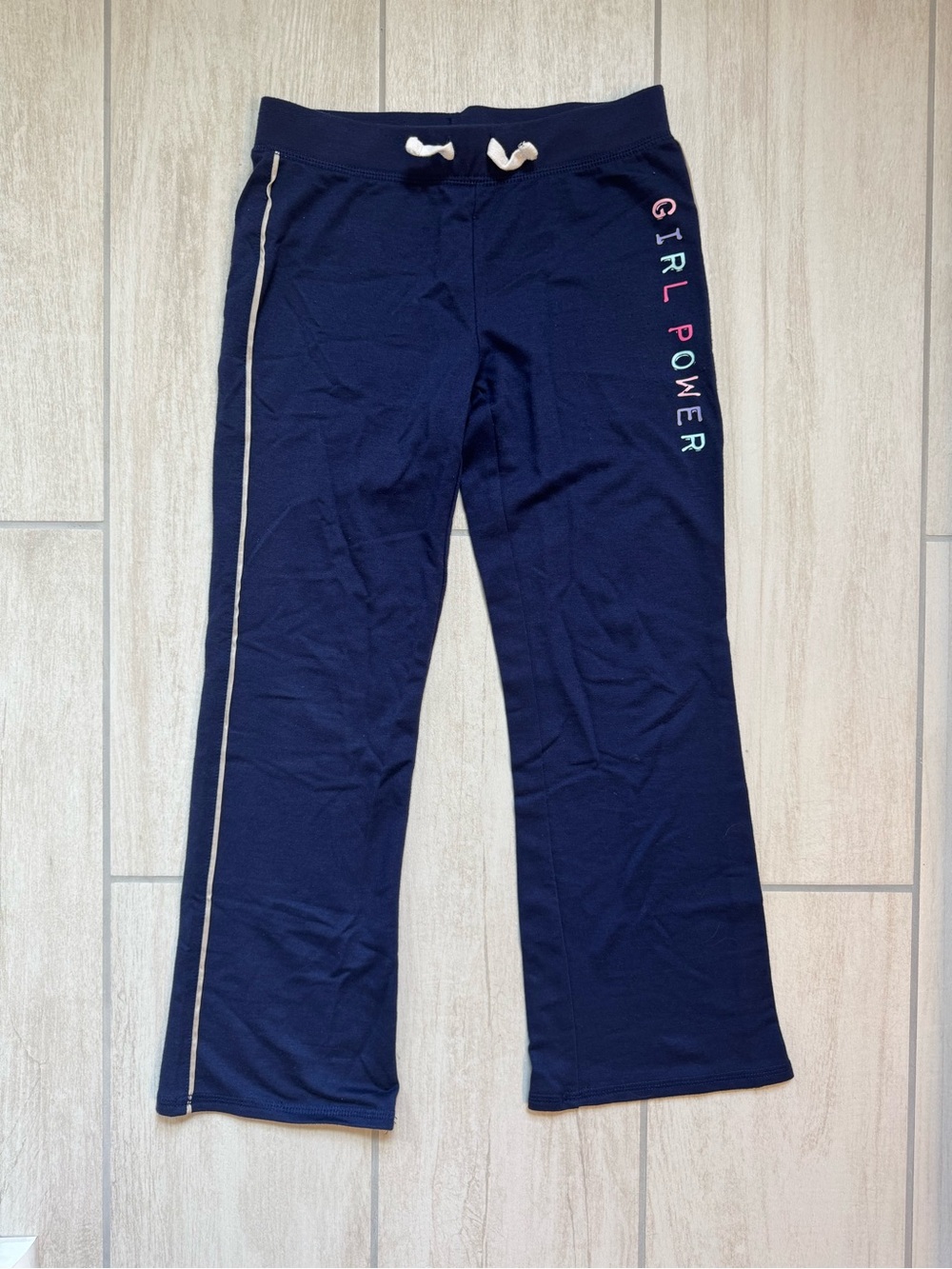 Vintage flare track pants Girl Power Navy Sweatpants with Contrast Stripe